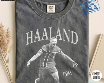 Erling Haaland Shirt, Comfort Colors® Norwegen Fußball-T-Shirt, Haaland Bootleg T-Shirt, Retro Fußball-Grafik-T-Shirt, Man City Fan Geschenk