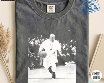 Pope Playing Basketball Comfort Colors® Shirt, Funny Parody Tee, Trendy Merch, Unique Graphic Tee, Gift Idea