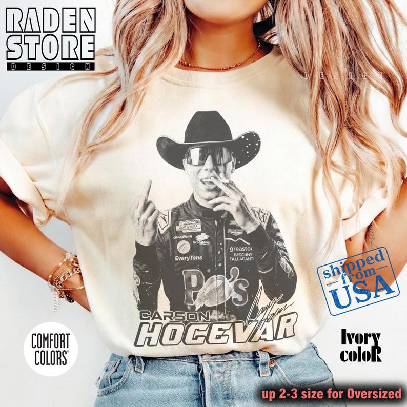 Funny Carson Hocevar Cowboy Graphic Tee, Unisex Sweatshirt, Comfort Colors Unisex Shirt image 2