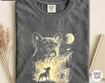 Comfort Colors® French Bulldog Howling To The Moon Shirt, Retro Graphic Dog Lover, Gift Bulldog Mom, Full Moon Dog Tee, Silly Frenchy Shirt