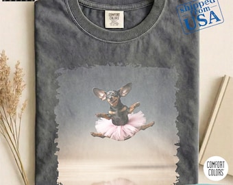 Funny Dachshund Ballerina Comfort Colors® Shirt, Weiner Dog Ballet Dance Gift