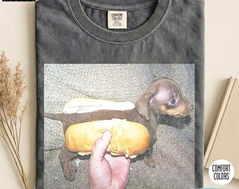Comfort Colors® Funny Dachshund Hotdog Shirt, Retro Graphic Dog Lover, Gift Dachshund Mom, Dachshund Hot Dog Tee, Silly Dachshund Shirt
