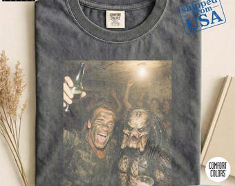 Arnold & Alien Party Comfort Colors® Graphic Shirt, Funny Movie Meme Wash Shirt, Action Movie Drinking Graphic Tee, Gift for Film Fans