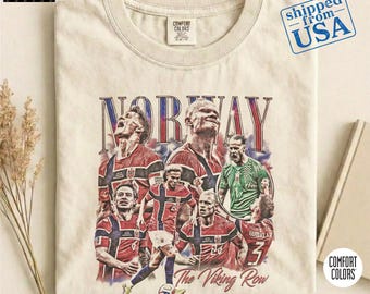 Vintage Norwegen The Viking Row Team Grafik-T-Shirt, Haaland Odegaard Nusa Berg Ajer Fußball Vintage Comfort Colors® Shirt