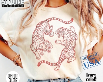 Japanese Fighting Tigers Comfort Colors Shirt, Vintage Tattoo Art Graphic Sweatshirt, Retro Tiger Lover Gift Unisex Shirt