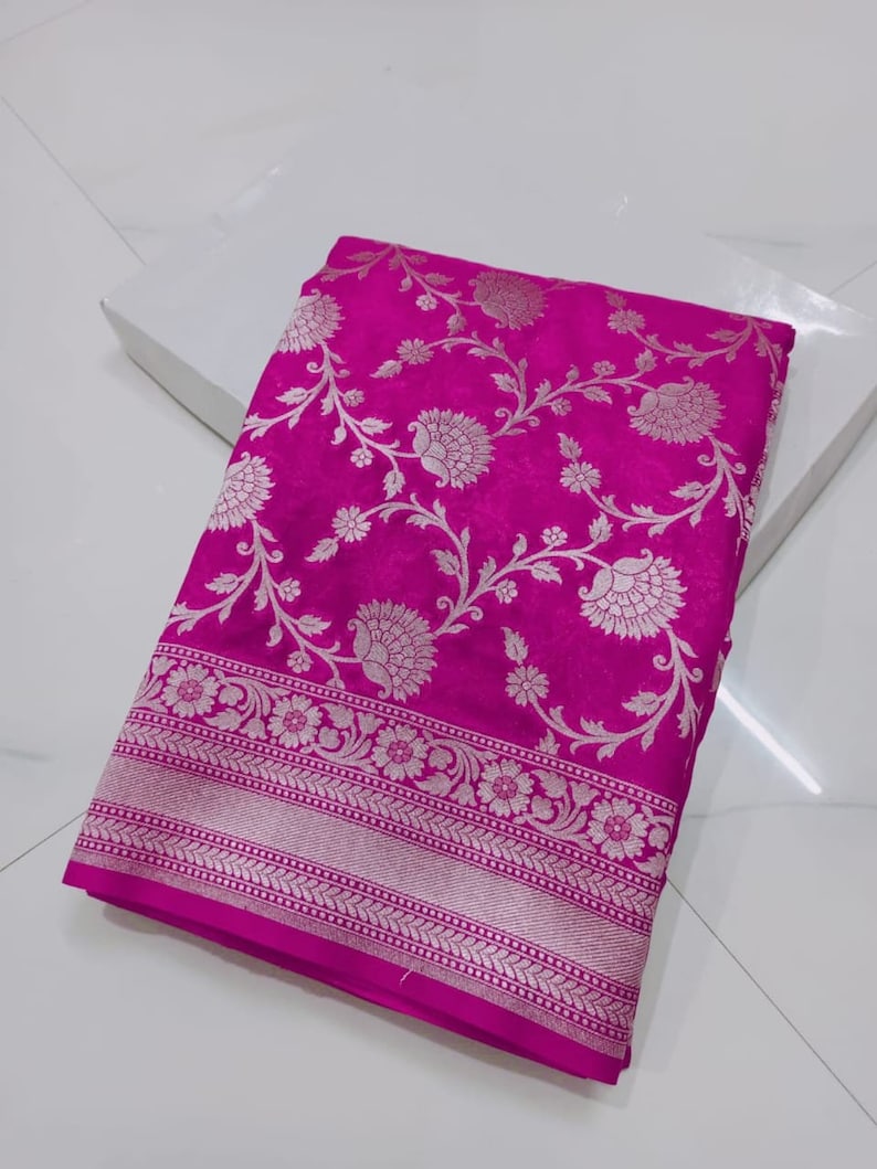 Steel Grace Embroidered Silk Saree with Fall & Pico Fully Stitched Blouse main image 0