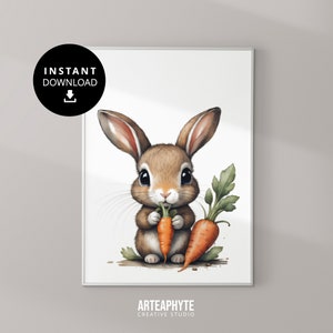 Baby Bunny Art, Safari Nursery Decor, Nursery Poster Baby Animal Prints, Jungle Art, Nursery Pictures, Boho Nursery, Baby Rabbit Wall Art