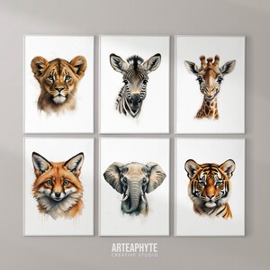 Baby Animal Art, Safari Nursery Decor, Nursery Poster Baby Animal Prints, Jungle Art, Nursery Pictures, Boho Nursery, Baby Animal Wall Set