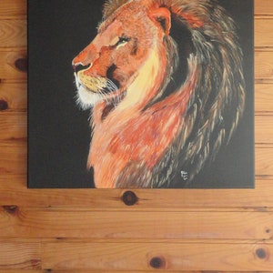 Lion in profile, majestic, acrylic painting, living room dining room wall decoration, wildlife, Africa