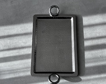 Serving tray in luxury style, stainless steel tray for serving and decorating 28 x 14 cm, with handles, silver-colored, noble, rough surface