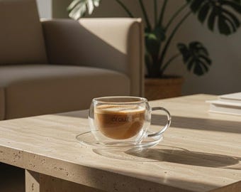 Double-walled cappuccino glasses, set of 2, gift, drinking glass for iced coffee, matcha, cappuccino, mocha, espresso, coffee, dishwasher safe