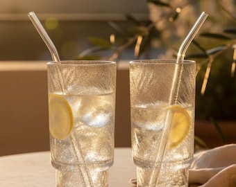 Long Frozen 4-pack glass straw gift set, drinking glasses for iced coffee, matcha, lemonade, milkshake, smoothie, juice, cocktails. Dishwasher safe.