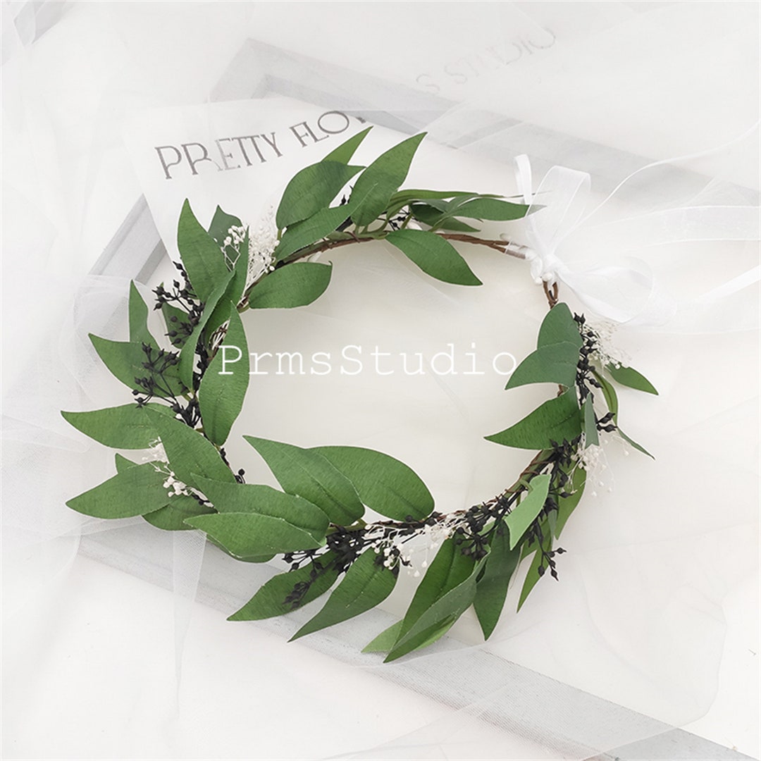 Green Leaves Crown Halo Flower Crown Flower Wreath Wedding Etsy