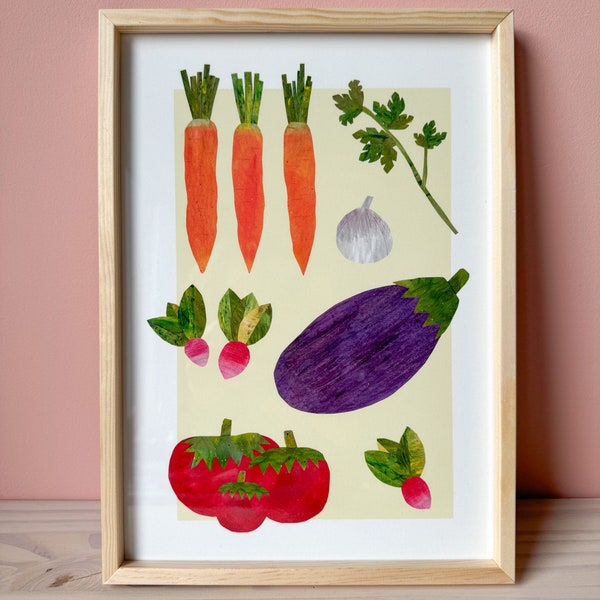 A4 groenteposter / cadeau perfecto para amantes de la comida / kunst voor in de keuken / papierkunst / galerij muur / vegan / kleurrijke poster /