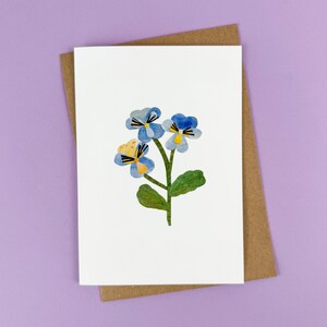 Viooltje papier kunst wenskaart | botanische wenskaart | bloemen ansichtkaarten | moederdag | handgemaakte bloemillustratie | leuke collagekunst