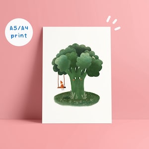 impresión de arte de brócoli y gnomo (A5/A4)