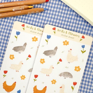 Stickervel vogels en bloemen | vinylstickervel - schattige stickers - dagboekstickers - natuurstickers - stickervel cottage core