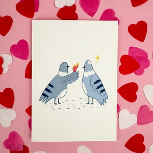 Carte postale de frites au lieu de fleurs | Carte de voeux d'amour | carte de meilleur ami | carte postale drôle | oeuvre de pigeon | pigeons drôles | Saint-Valentin |