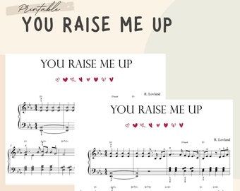 You Raise Me Up piano sheet music with note names (self learning) without note names (original ver.) chords incl.