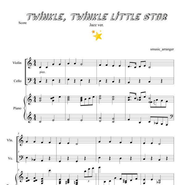 Twinkle, Twinkle kleiner Stern Jazz ver. - für 1 Violine, 1 Cello und Klavier