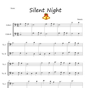 Silent Night - Cello duet sheet music. Classical Carol music. Great for beginners!