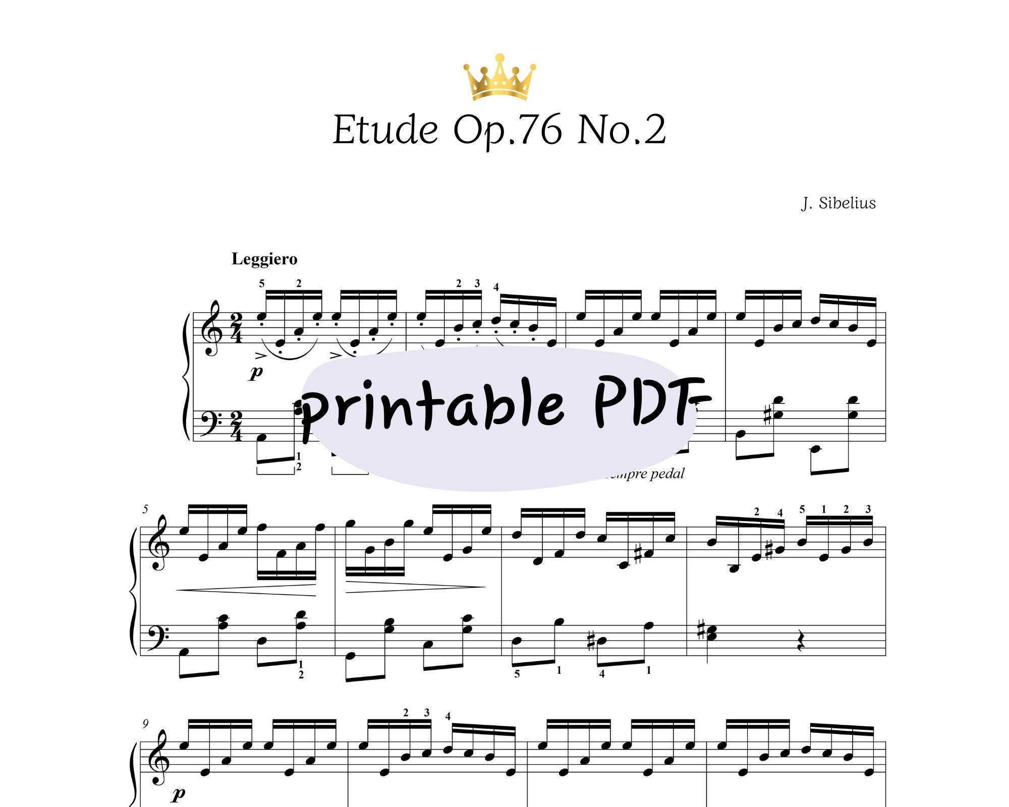 Sibelius Etude Op.76 No.2 – Piano Sheet Music (PDF) - Etsy