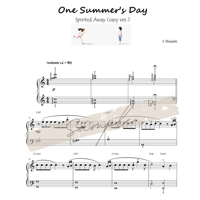 One Summer's Day Easy Ver.-spirited Away Piano Sheet Music With Note ...