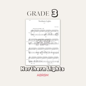 May include: A sheet music document titled Northern Lights by Karen Tanaka, designated as Grade 3. The page features black musical notation on a white background with a large PDF watermark overlay. The text ABRSM appears in red at the bottom.