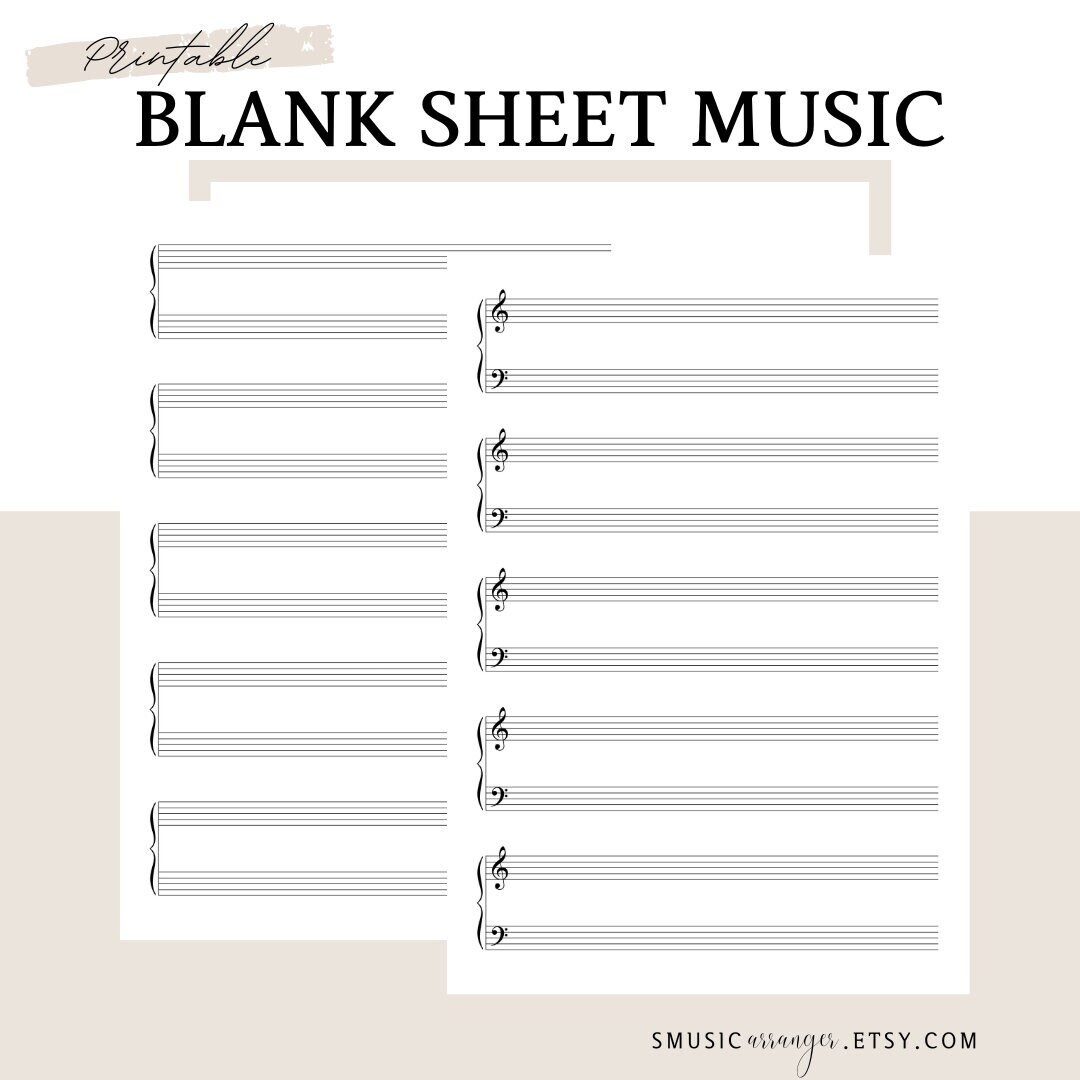 Printable Sheet Music. Grand Staff Blank Sheet Music. 2 in 1 - Etsy