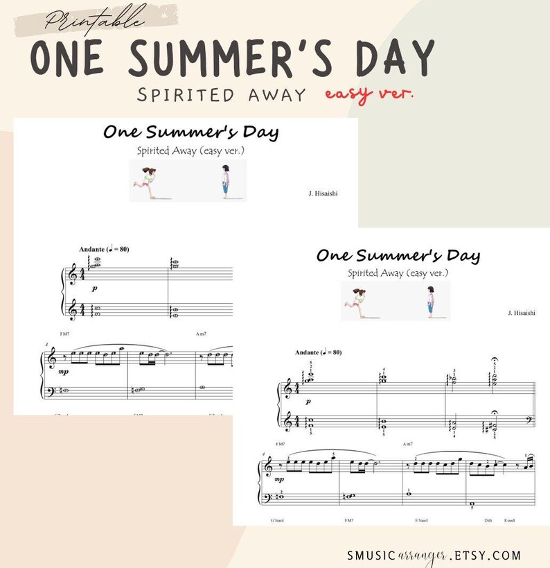 One Summer's Day Easy Ver.-spirited Away Piano Sheet Music With Note ...