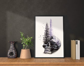 Skull and Trees - Print of a unique handmade watercolor painting