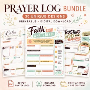 Prayer Log Printable | Anxiety About the Future | 30 Digital Prayer Journal Pages