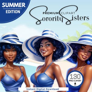 Sorority Clipart | Summer Clipart | Blue and White | Clipart PNG | Clip art | 1920 | Black Girl PNG | Black Women | Sorority png