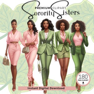 Hermandad Clipart / Rosa y Verde / Clipart PNG / Clip art / 1908 / Chica negra PNG / Mujeres negras / Hermandad png
