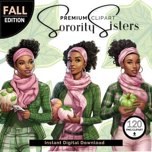 Sorority Clipart | Pink and Green | Fall Clipart PNG | Clip art | 1908 | Black Girl PNG | Black Women | Sorority png