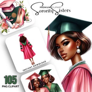 Clipart della confraternita / Clipart di laurea / Rosa e verde / Clipart di laurea / Clipart PNG / Clip art / 1908 / Ragazza nera PNG / PNG della confraternita