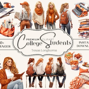 Estudiante universitario / Pegatina para planificador digital / Clipart / Texas Longhorns / UT Austin / Planificador para estudiantes / Universidad de Texas / UT Longhorns