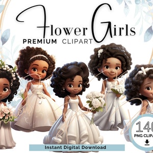 Flower Girl Clipart |  Flower Girl PNG | Wedding Party Clipart | Black Girl Clipart | Clipart | Clipart PNG | Wedding Clipart PNG