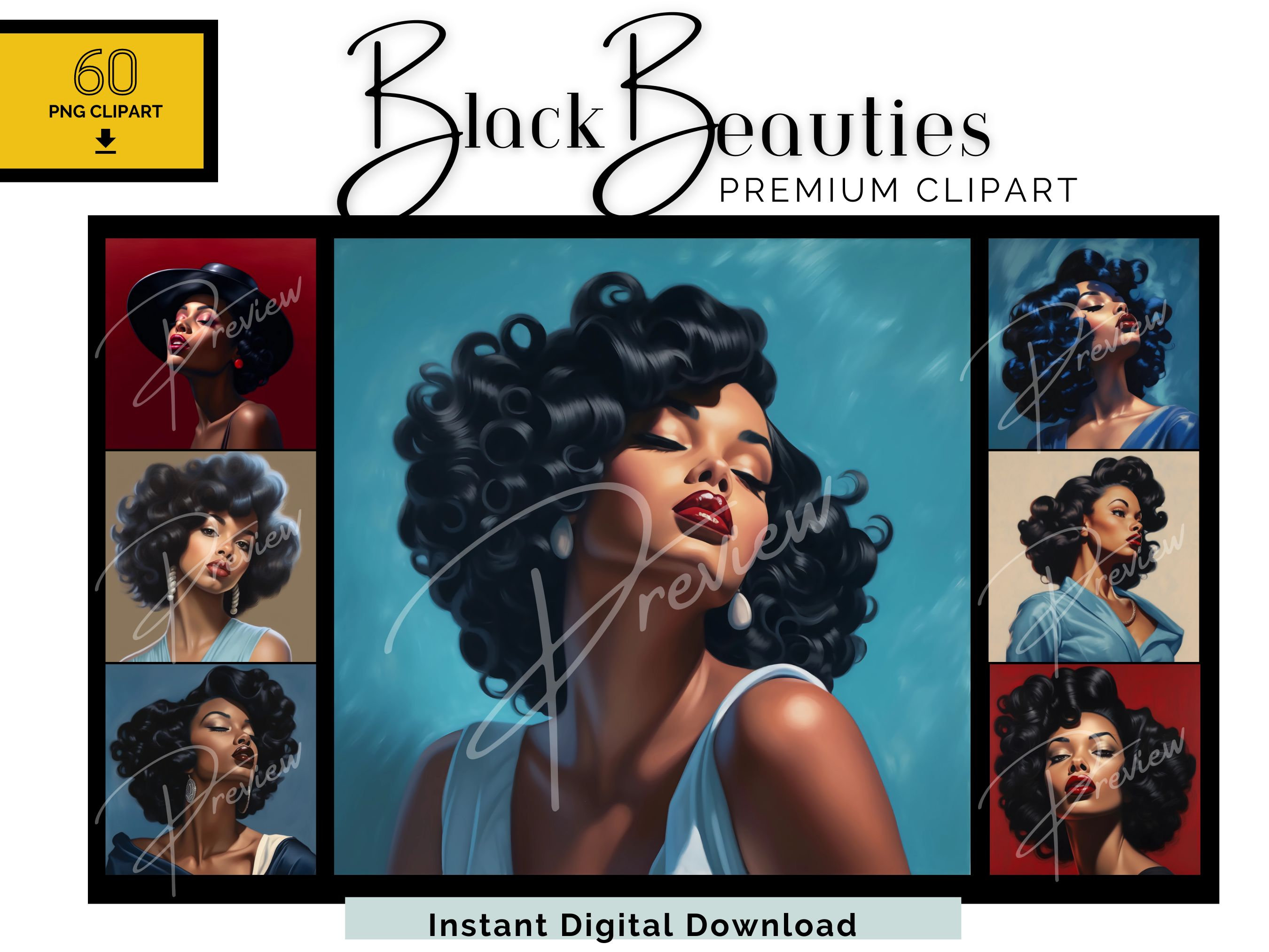 Black Beauties | Black Pin up Girls Clipart | Pinup Clipart | Retro ...