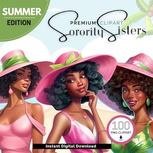 Sorority Clipart | Pink and Green | Clipart PNG | Planner stickers| 1908 | Black Girl PNG | Black Women | Sorority png