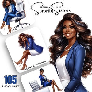Sorority Clipart | Blue and White | Boss Lady Clipart | Clip art | 1920 | Black Girl PNG | Black Women | Sorority png