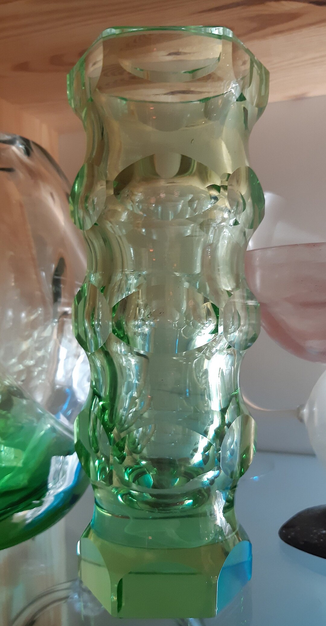 Vintage Oldrich Lipsky for Exbor Green Faceted Cut Glass Vase Etsy