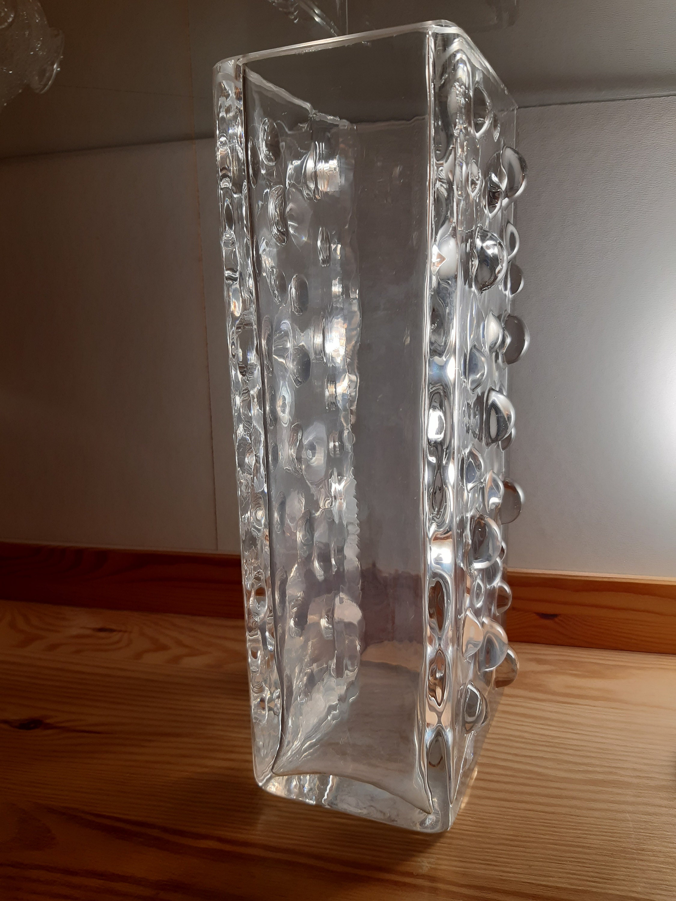 Rectangular Bubble Glass Vase by WMF Glas in Clear Color, circa