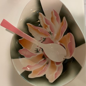 Clarice Cliff beautifully hand painted Royal Staffordshire Bowl with Serving Spoon