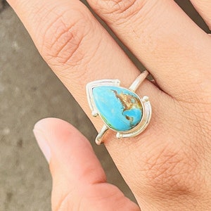 Blue Copper Turquoise Ring, Blue Turquoise Ring, Blue Turquoise Gemstone 925 Stamped Purity Silver Ring For Women, December Birthstone