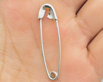 Natural Silver Safety Pin Brooch, 925 Sterling Silver Pin, Handmade Silver Brooch Pins For Women's/Men's, Vintage Silver Safety Shawl Pin