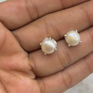 Freshwater Pearl Sterling Silver Stud Earrings: Minimalist Bridal Jewelry