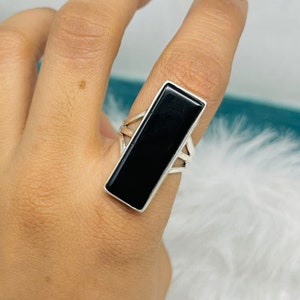 Anello con barra in onice nero: anello in argento sterling con pietre preziose per donna