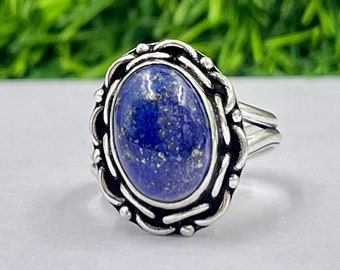 Lapis Lazuli Ring, Natural Lapis Lazuli Gemstone Silver Ring, Blue Lapis Lazuli Statement Ring, Handmade Blue Lapis Jewelry For Women