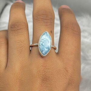Natural Larimar Gemstone Ring -925 Sterling Silver Ring - Hand Crafted Bohemian Ring- Blue Larimar Ring, Handmade Larimar Silver Rings